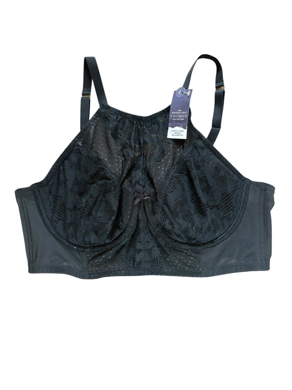 Cacique Lightly Lined French Balconette Bra Size 42D Black Wired New With Tags